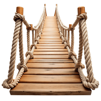 A Wooden Rope Bridge Extends into the Distance png