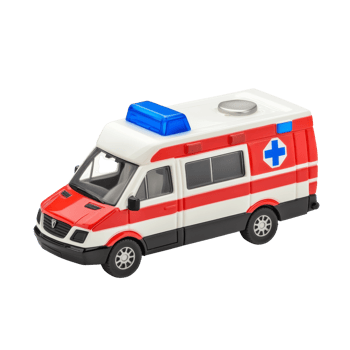 A red and white toy ambulance model png