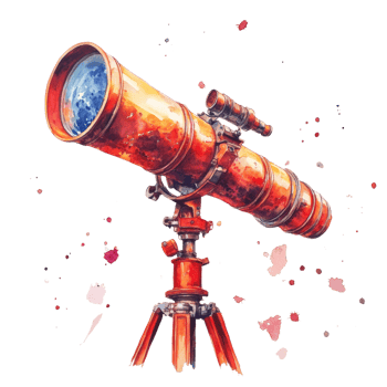 A watercolor painting of a vintage refracting telescope png
