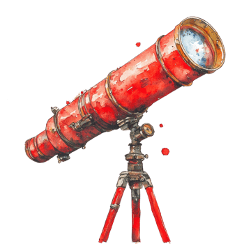 A Watercolor Painting Of A Red Telescope On A Tripod png