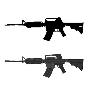AR-15 Assault Rifle Gun Icon Illustration Color And Black silhouette vector