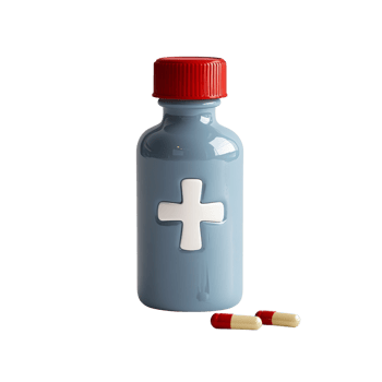Medicine Bottle With Red Cap And Two Capsules png
