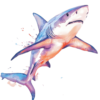 Watercolor Painting of a Great White Shark Leaping png