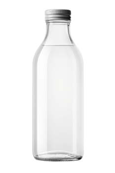 Glass bottle with metal cork. Liquid in bottle. png