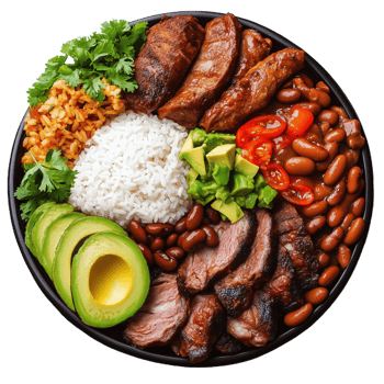 Enjoying a delicious bandeja paisa with traditional ingredients and vibrant colors png