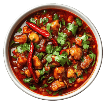 Delicious chile stew with chicken fresh herbs and vibrant spices png