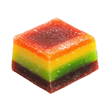 Brightly colored square candy with layered fruit flavors placed on a white surface png