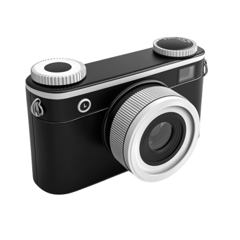 A stylish black and white vintage camera design png