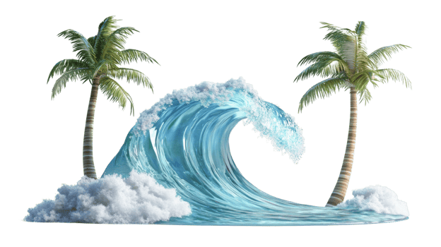 Tropical Paradise Wave Crashing On Island Palms png