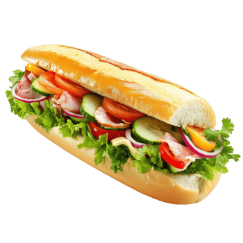 Delicious Banh Mi filled with fresh vegetables and savory meats in a sunny setting png