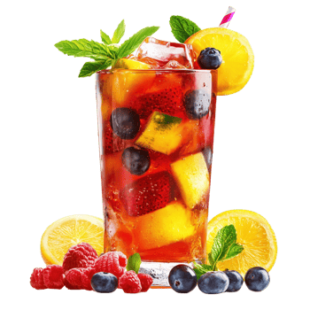 Refreshing fruit beverage made with berries and citrus garnished in a tall glass png