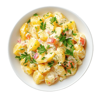 Delicious potato salad garnished with fresh herbs perfect for summer gatherings png