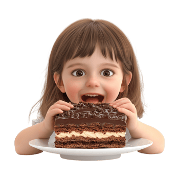 a little girl eating a piece of chocolate cake png