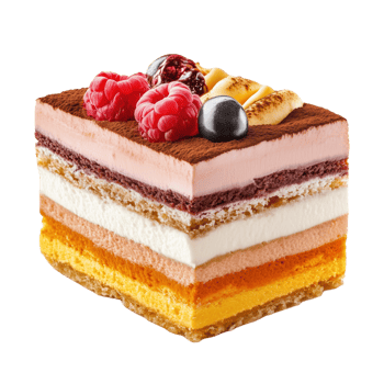 Lifelike tiramisu dessert with layers of cream and raspberries on a white background png