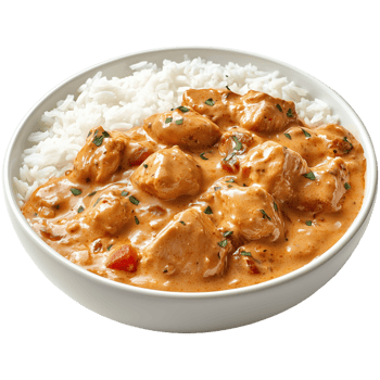 Creamy ahi de gallina served with white rice in a cozy dining setting png