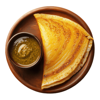Indian dosa served on wooden plate with chutney for a delightful meal experience png