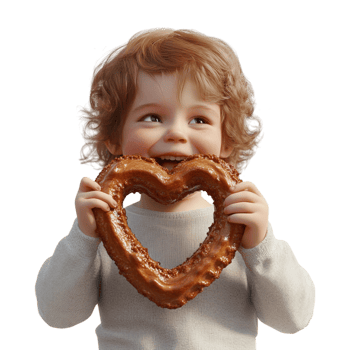 a little boy holding a pretzel heart shape png