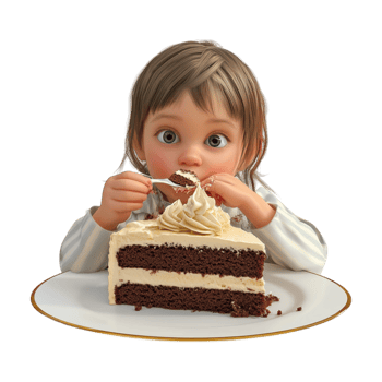 a little girl eating a piece of cake on a plate png