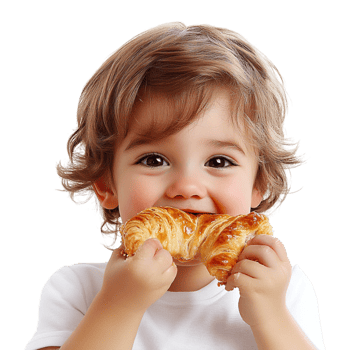 little boy eating a croissant png