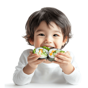 asian child eating sushi roll png