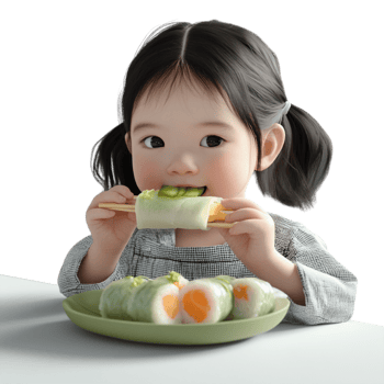 a little girl eating a green salad with chopsticks png