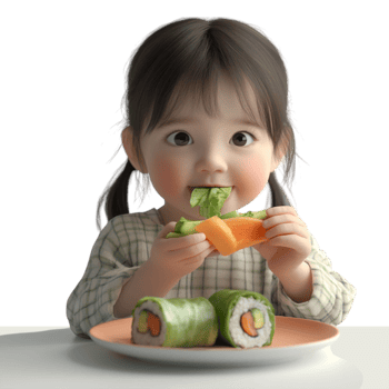 a little girl eating sushi on a plate png