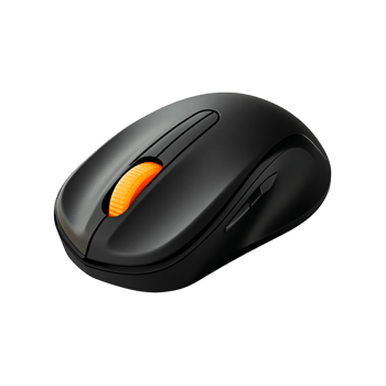 A Black Wireless Computer Mouse With Orange Detail png