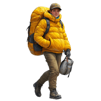 Young Adventurer Walking With Backpack And Bag png