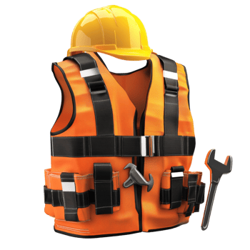 Safety Vest Helmet and Tools Construction Worker Gear png