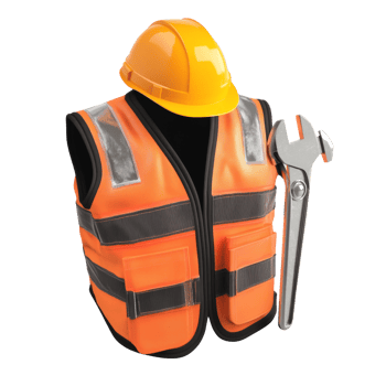 Safety Vest Helmet And Wrench Construction Tools png