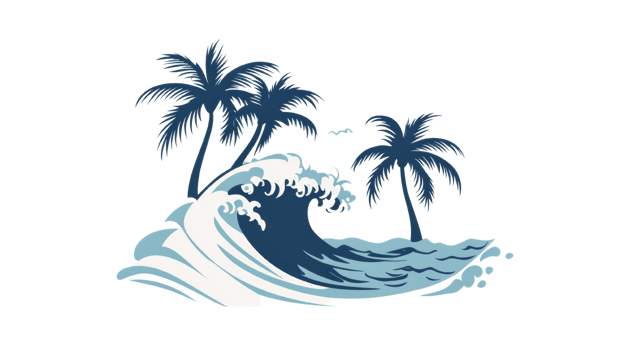 Tropical Palm Trees and a Crashing Ocean Wave png