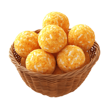 a basket filled with cheese balls on a transparent background png