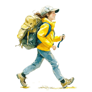Happy Girl Hiking With Backpack Outdoors png