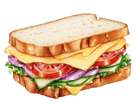 Delicious Watercolor Veggie Sandwich, The watercolor sandwich filled with vegetables and butter looks so appetizing. png