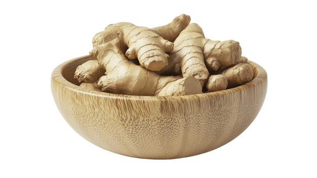 A wooden bowl filled with ginger root png