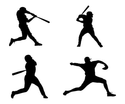 Baseball player sport silhouette collection hand drawn vector