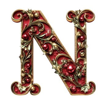 Fancy Gold Floral Letter N png