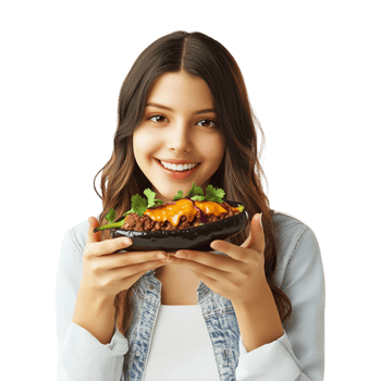 a cute woman holding a taco in her hand png