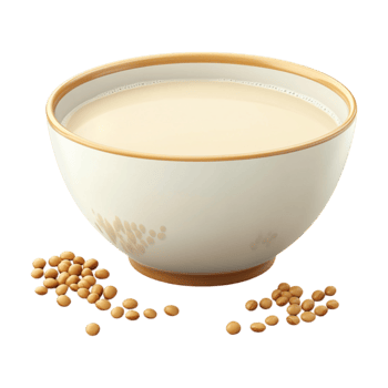 soy milk in bowl and soybeans on transparent background illustration png