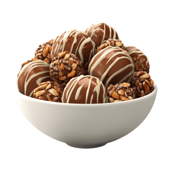 chocolate covered nuts in a bowl on a transparent background png