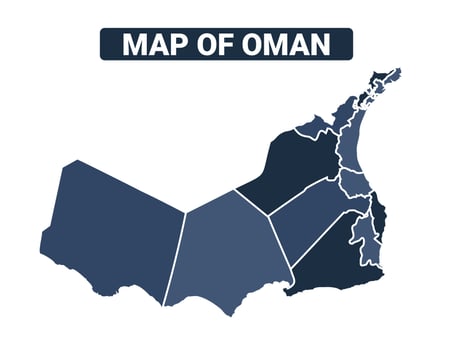 Map of Oman political map regions illustration vector