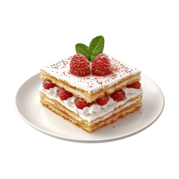 a piece of cake with raspberries on top png