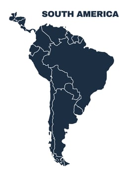 South America map flat border outline vector