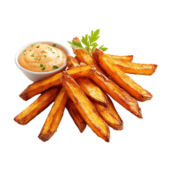 french fries with dipping sauce on a transparent background png