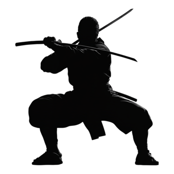 Ninja silhouette isolated against a white background png
