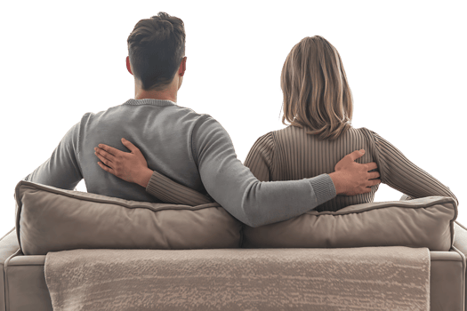 back view Couple Sitting on Sofa isolated on transparent background png