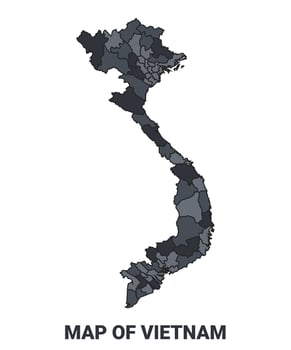 Vietnam political map border of regions outline set vector
