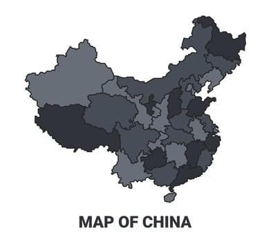 China political map border of regions outline set vector