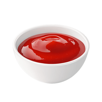 PNG Delicious Ketchup in a White Bowl, Appetizing Red Sauce Against Transparent Background for Condiment Advertising, Food Branding, or Culinary Projects