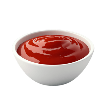 PNG Delicious Ketchup in a White Bowl, Appetizing Red Sauce Against Transparent Background for Condiment Advertising, Food Branding, or Culinary Projects